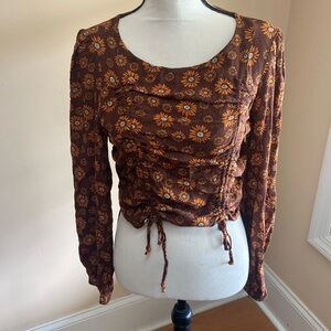 SELF ESTEEM NWT Floral Ruched Tie Front Long Sleeve 109% Rayon Top Size M